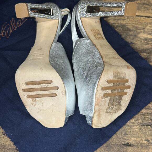 Le Silla Garland Strass Silver Swarovski Crystal Platform Slingbacks Size 39 - Picture 8 of 14